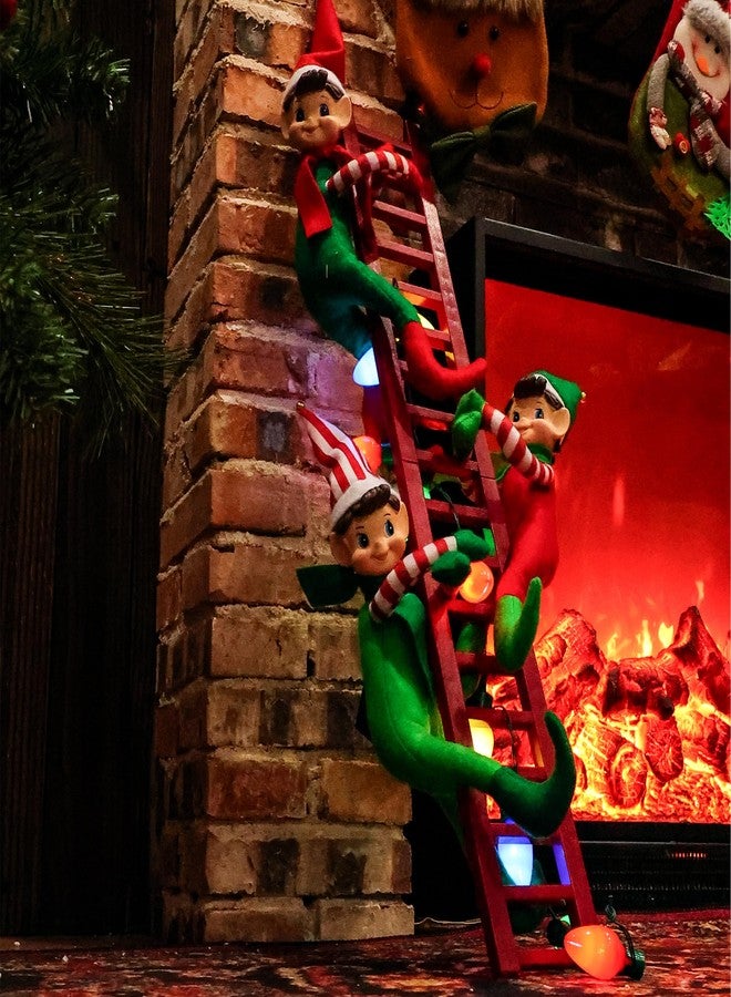 MOONET Elf Decorations on Red Ladder with Colorful Lights, Festive Tree Ornament for Home, Party, Holiday Displays - Image 5