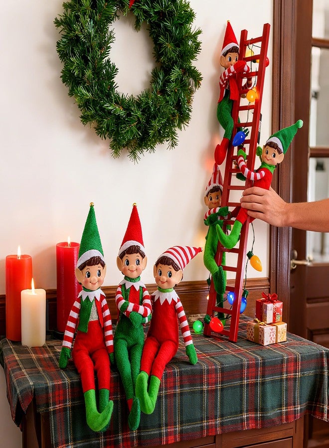 MOONET Elf Decorations on Red Ladder with Colorful Lights, Festive Tree Ornament for Home, Party, Holiday Displays - Image 4