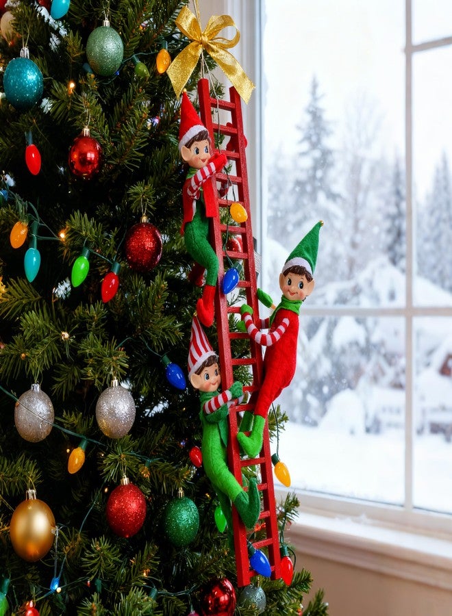 MOONET Elf Decorations on Red Ladder with Colorful Lights, Festive Tree Ornament for Home, Party, Holiday Displays - Image 3