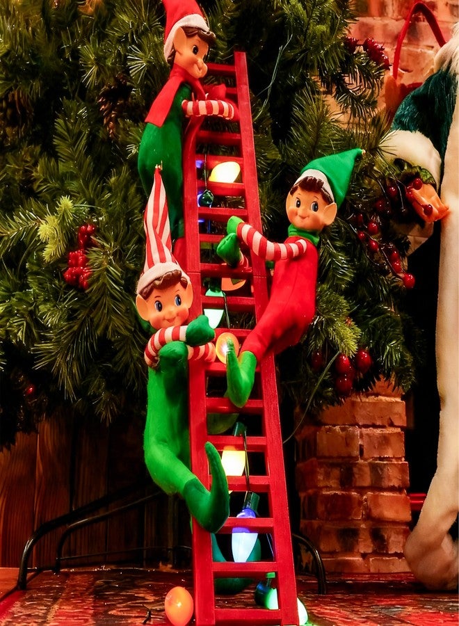 MOONET Elf Decorations on Red Ladder with Colorful Lights, Festive Tree Ornament for Home, Party, Holiday Displays - Image 1