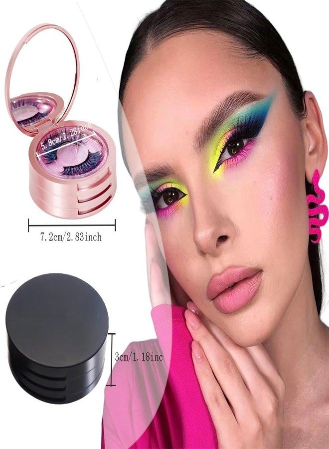 YiQiYi Eyelash Storage Box-2 Pack Eyelash Holder Case with Mirror 3Layers Circle Eyelash Box with Lash Holder Empty Makeup Case Travel for Women and Girls(Black) - Image 3