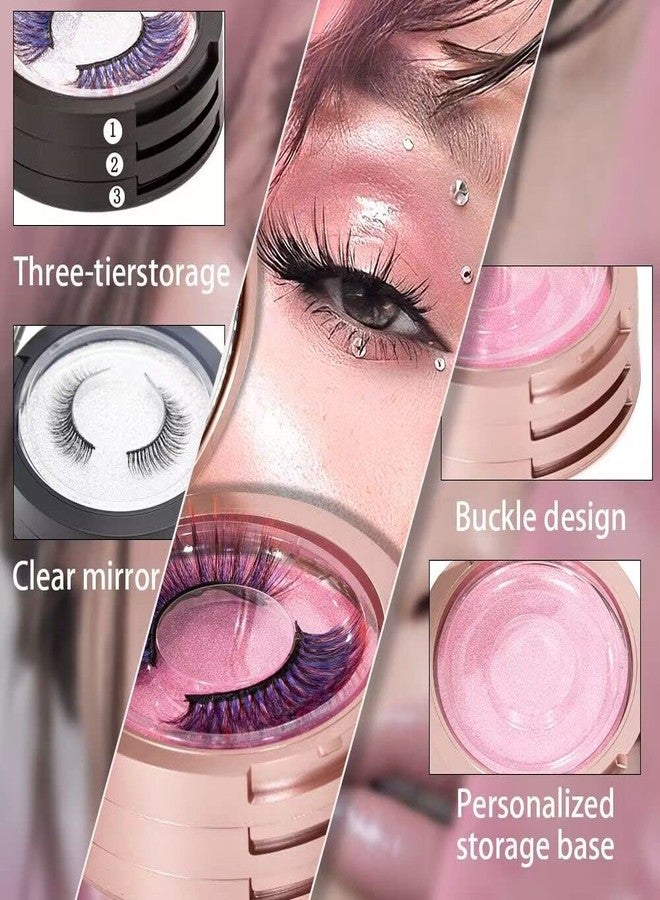 YiQiYi Eyelash Storage Box-2 Pack Eyelash Holder Case with Mirror 3Layers Circle Eyelash Box with Lash Holder Empty Makeup Case Travel for Women and Girls(Black) - Image 4