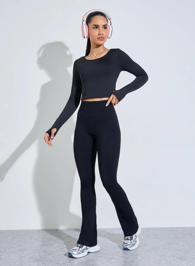 Styli Active  Black Long Sleeve Thumbhole Active Crop Top for Women | Best Price UAE