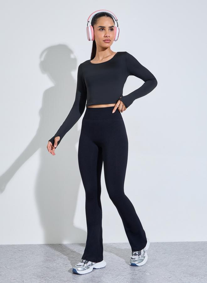Styli Active Black Long Sleeve Thumbhole Active Crop Top - Image 2