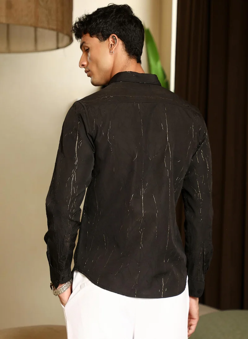 CAHOOT  Men's Onyx Black Metallic-Crushed Textured Shirt for Men | Best Price UAE