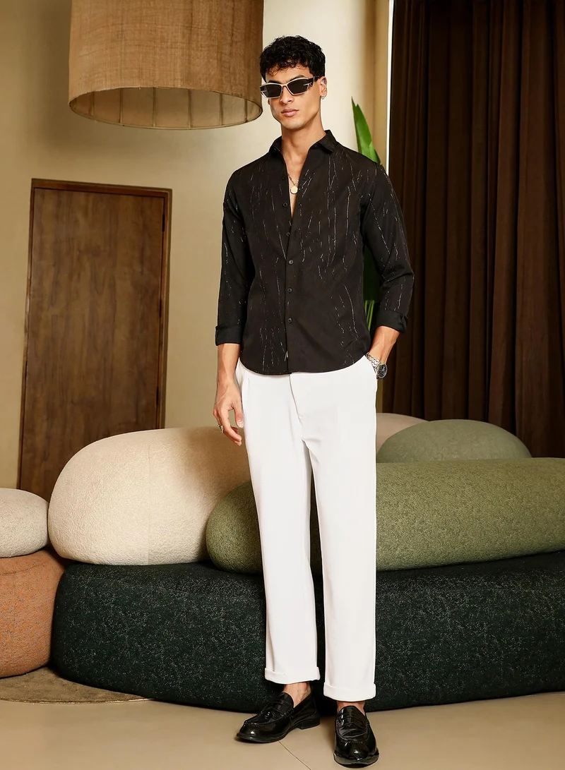 CAHOOT  Men's Onyx Black Metallic-Crushed Textured Shirt for Men | Best Price UAE