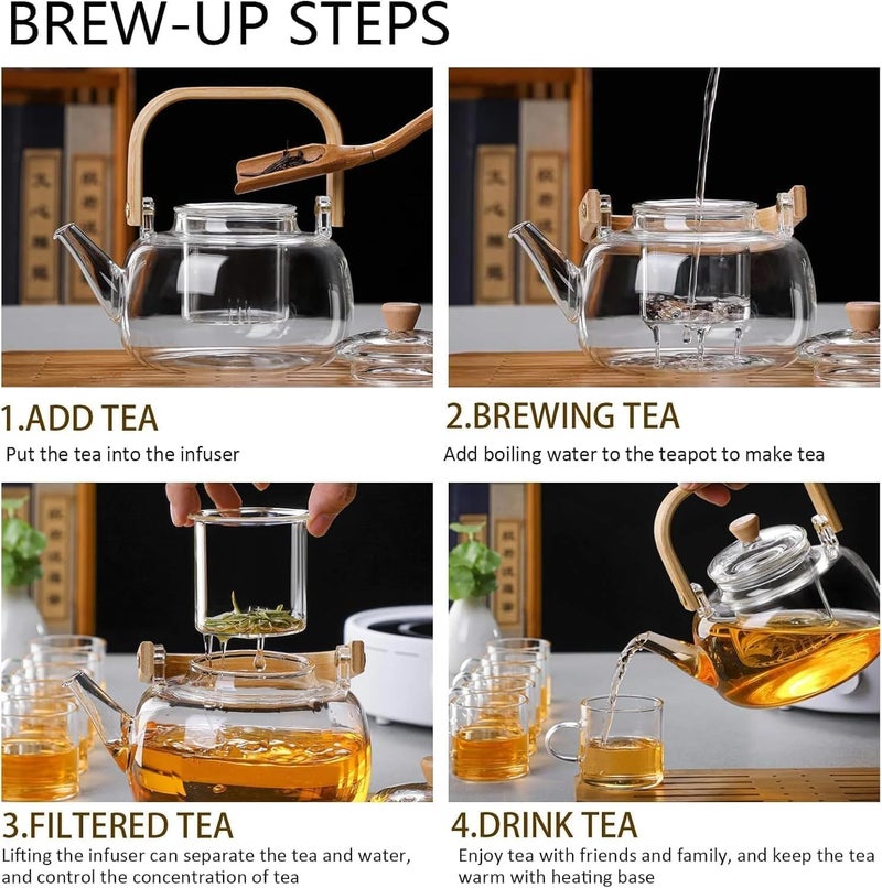 ZROY ENTERPRISE Borosilicate Glass Kettle | 900ml | Teapot with Removable Infuser & Lid & Handle, Glass Tea Kettle Stovetop Safe, Great for Loose Leaf Tea, Blooming Tea, Tea Bags (ZROY - 02) - Image 2