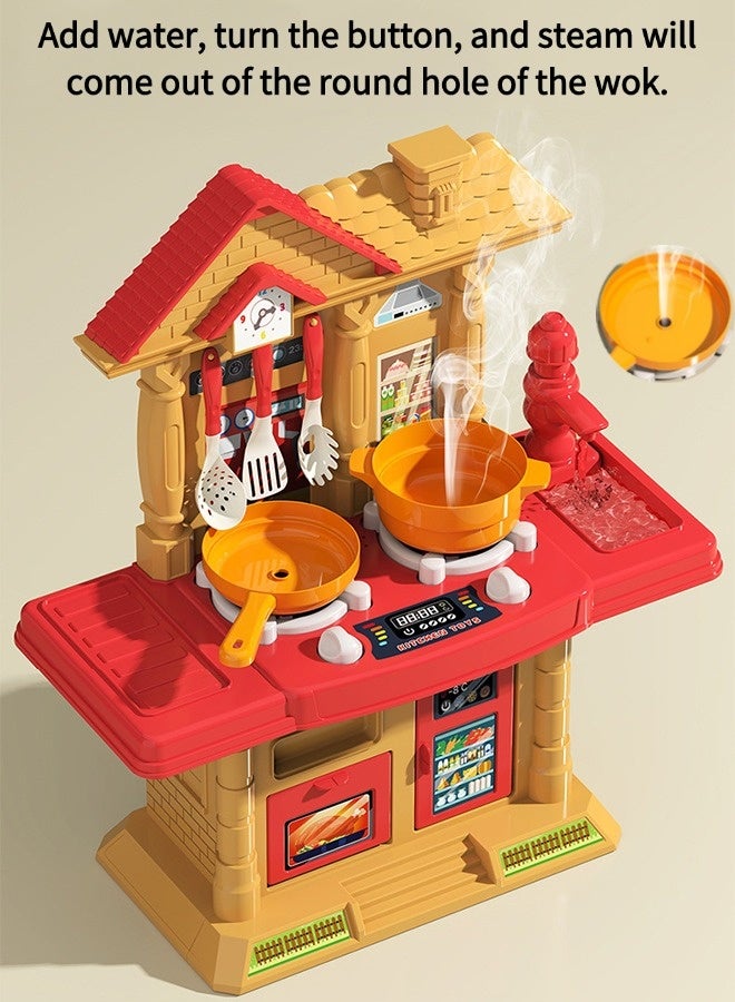 Vixplorn Children's pretend kitchen toy set, including 31 accessories + simulation kitchen * 1, simulation spray kitchenware, with sound and light effects, children's kitchen toys, children's gifts, - Image 4