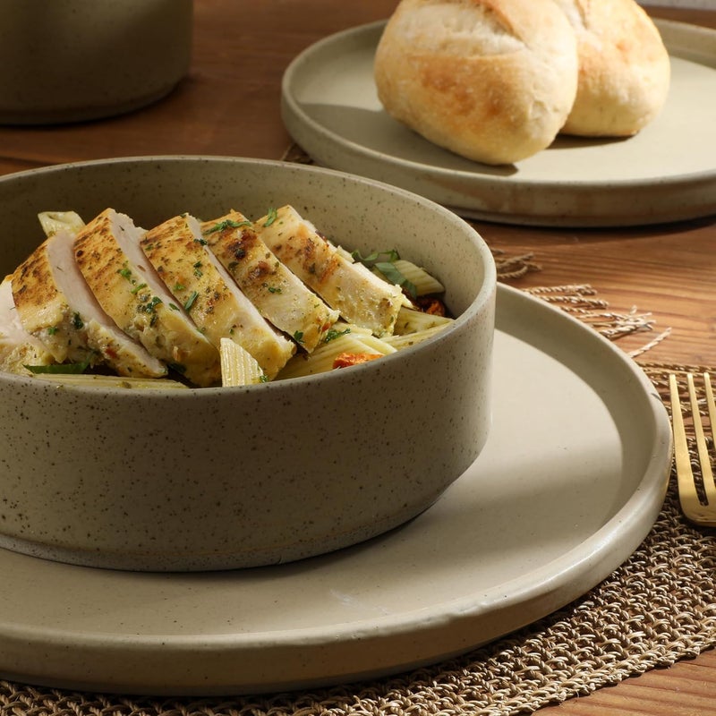 Gibson Elite طقم جيبسون إليت تاتوم من البورسلين الفاخر بلمسة نهائية مات 16 قطعة خدمة لـ 4 أطباق وأوعية قابلة للتكديس باللون الأخضر - Image 2