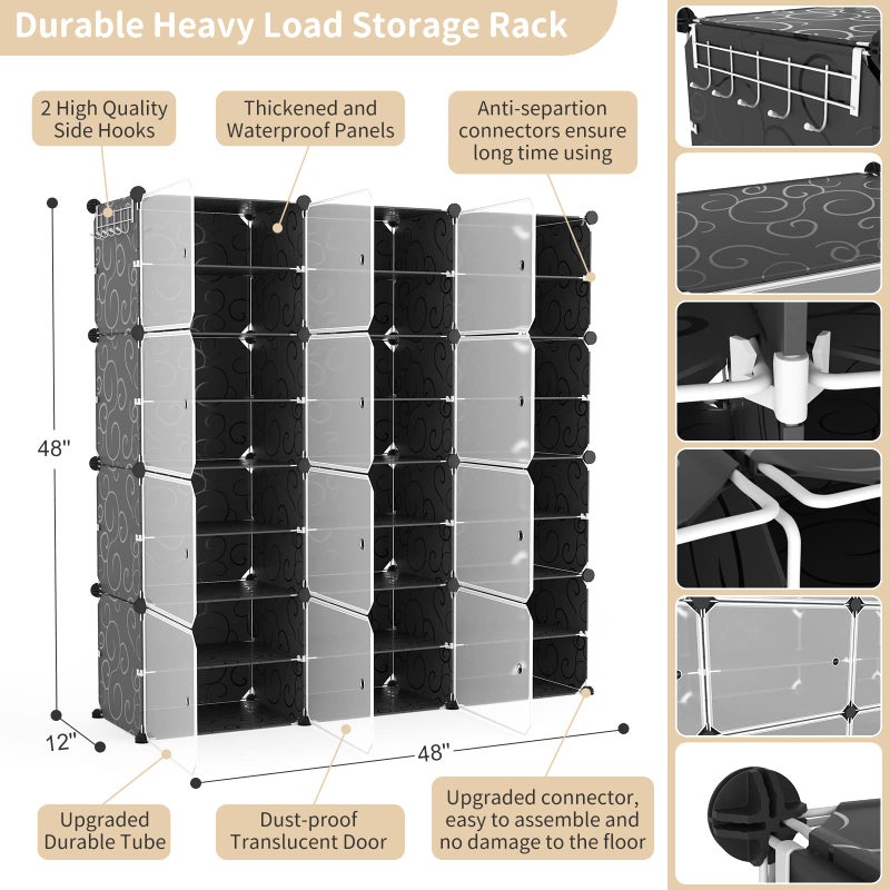 WEXCISE Portable Shoe Rack Organizer with Door, 48 Pairs Shoe Storage Cabinet Easy Assembly, Plastic Adjustable Shoe Organizer Stackable Detachable Free Standing Shoe Rack DIY Expandable 8 Tier Black - Image 4
