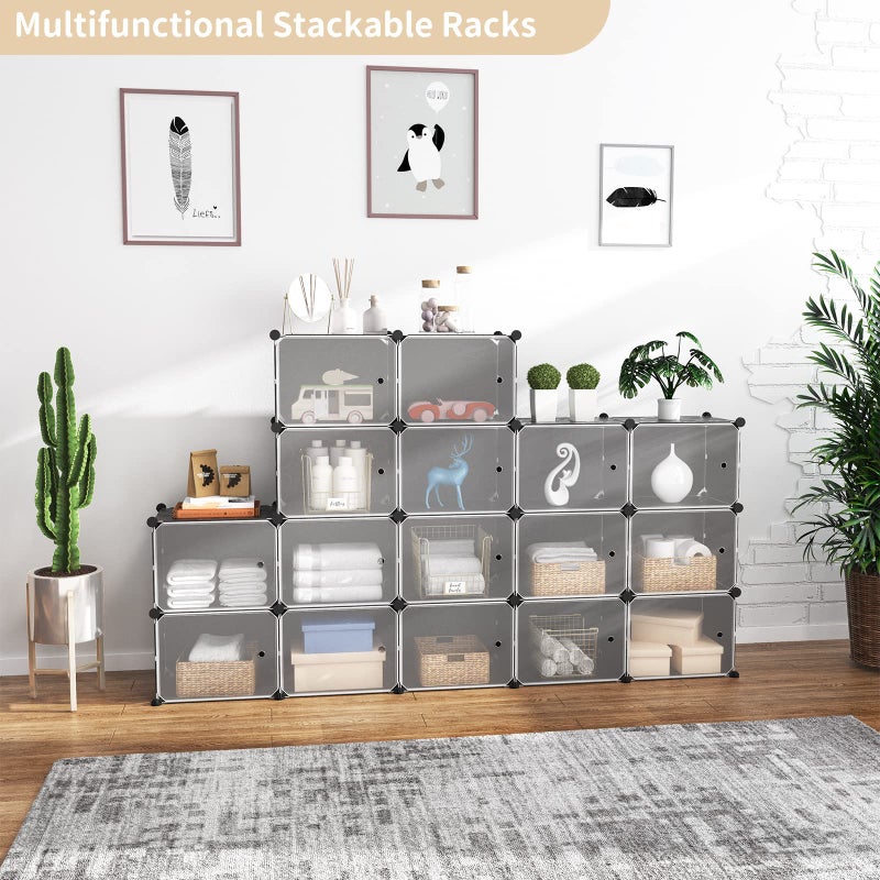 WEXCISE Portable Shoe Rack Organizer with Door, 48 Pairs Shoe Storage Cabinet Easy Assembly, Plastic Adjustable Shoe Organizer Stackable Detachable Free Standing Shoe Rack DIY Expandable 8 Tier Black - Image 3