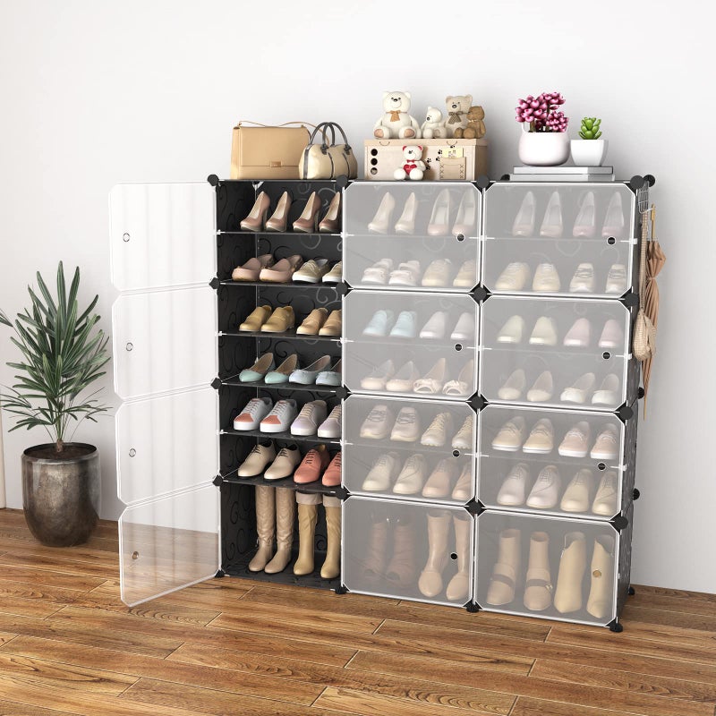 WEXCISE Portable Shoe Rack Organizer with Door, 48 Pairs Shoe Storage Cabinet Easy Assembly, Plastic Adjustable Shoe Organizer Stackable Detachable Free Standing Shoe Rack DIY Expandable 8 Tier Black - Image 2