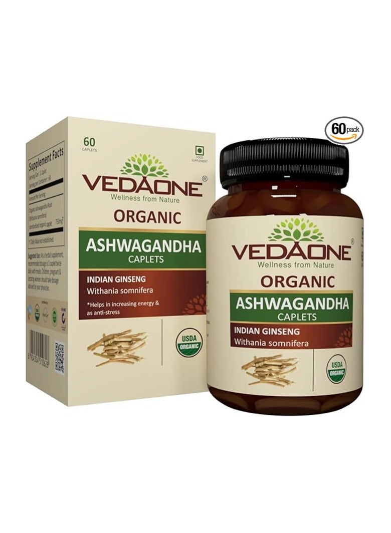VEDAONE Organic Ashwagandha Caplet - 750mg Each 60 Caplets - Image 1