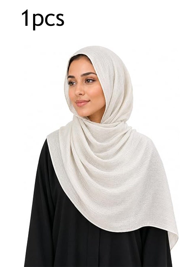 كانجلي وشاح وطرحة نسائية من القطن والكتان بلون سادة، وشاح ناعم ودافئ يُلف حول الشعر في الخريف والشتاء، مقاس 180*80 سم / 31.5*70.9 بوصة، وشاح متعدد الاستخدامات وفني (أبيض) - Image 1