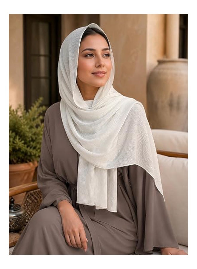 كانجلي وشاح وطرحة نسائية من القطن والكتان بلون سادة، وشاح ناعم ودافئ يُلف حول الشعر في الخريف والشتاء، مقاس 180*80 سم / 31.5*70.9 بوصة، وشاح متعدد الاستخدامات وفني (أبيض) - Image 2