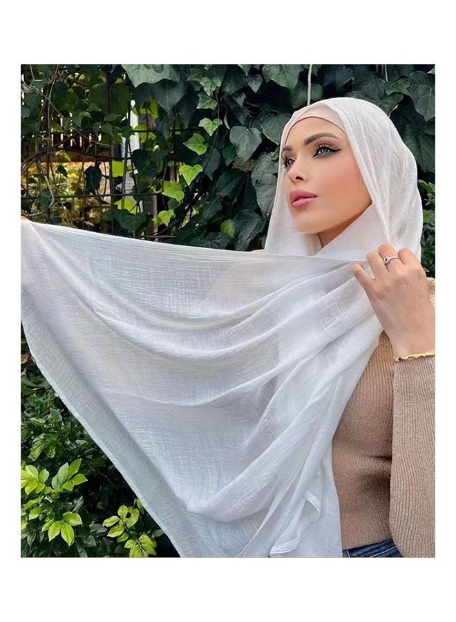 كانجلي وشاح وطرحة نسائية من القطن والكتان بلون سادة، وشاح ناعم ودافئ يُلف حول الشعر في الخريف والشتاء، مقاس 180*80 سم / 31.5*70.9 بوصة، وشاح متعدد الاستخدامات وفني (أبيض) - Image 3
