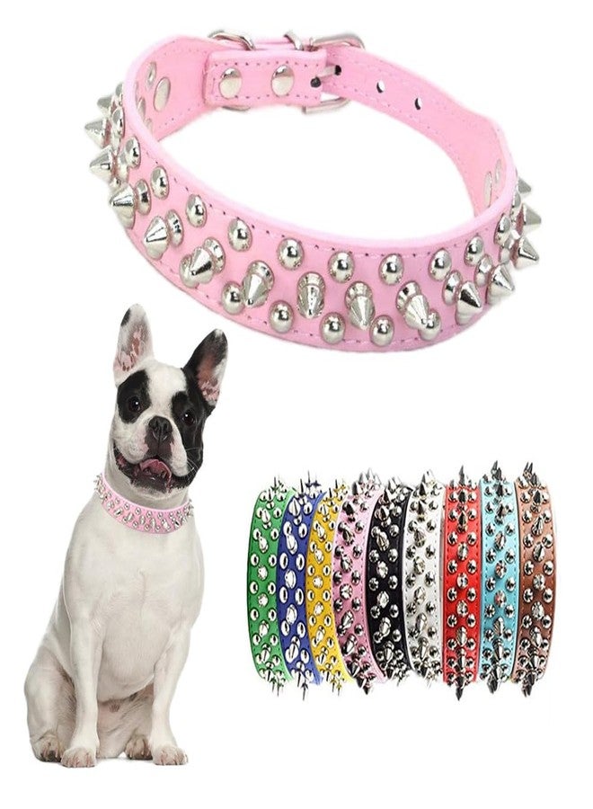 TELEYI Pink Spiked Dog Collar for Small Dogs,Mushroom Rivet Spike Puppy Collars Girls Boys Leather Studded Cat Collar Metal Buckle Durable Training for XXS XS Small Medium Large Terrier Breed,S - Image 1