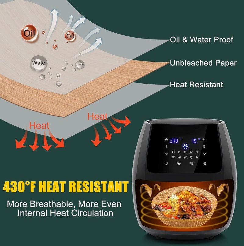 MUOOMU Air Fryer Disposable Paper Liner, Non-Stick Round Parchment, AirFryer Accessories, Oil Proof, Water Proof, Cooking Baking Roasting Filter for Microwave Oven Frying Pan(125PCS, 6.3inch) - Image 5