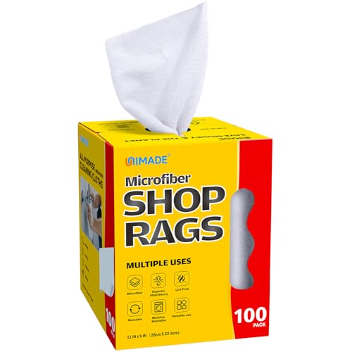 UNIMADE Shop Rags, 100 Sheets Microfiber Cleaning Cloth Commercial Grade Washcloths Lint-Free Bulk Shops Towels for Cars Mechanic Restaurant Garage Housekeeping, 11"x 9", White - Image 1