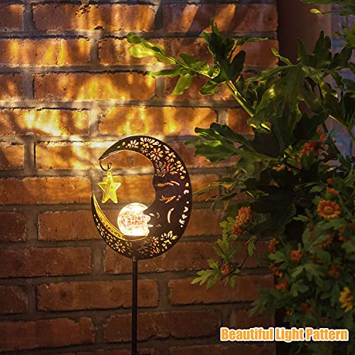 Hapjoy Solar Lights Outdoor Decor Moon Lantern for Patio,Lawn or Pathway Moon Decorations Crackle Glass Globe Stake Metal Lights Waterproof Warm LED Garden Gifts (Bronze) - Image 4