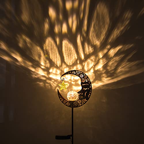 Hapjoy Solar Lights Outdoor Decor Moon Lantern for Patio,Lawn or Pathway Moon Decorations Crackle Glass Globe Stake Metal Lights Waterproof Warm LED Garden Gifts (Bronze) - Image 2