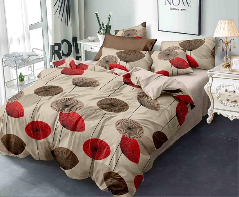 Laying Style™ Soft Glace Cotton King Size Duvet Cover II Razai Cover II Quilt Cover for Double Bed Size with Zipper (Dohars) 90x100 inch- RED and COFFY Circle - Image 1