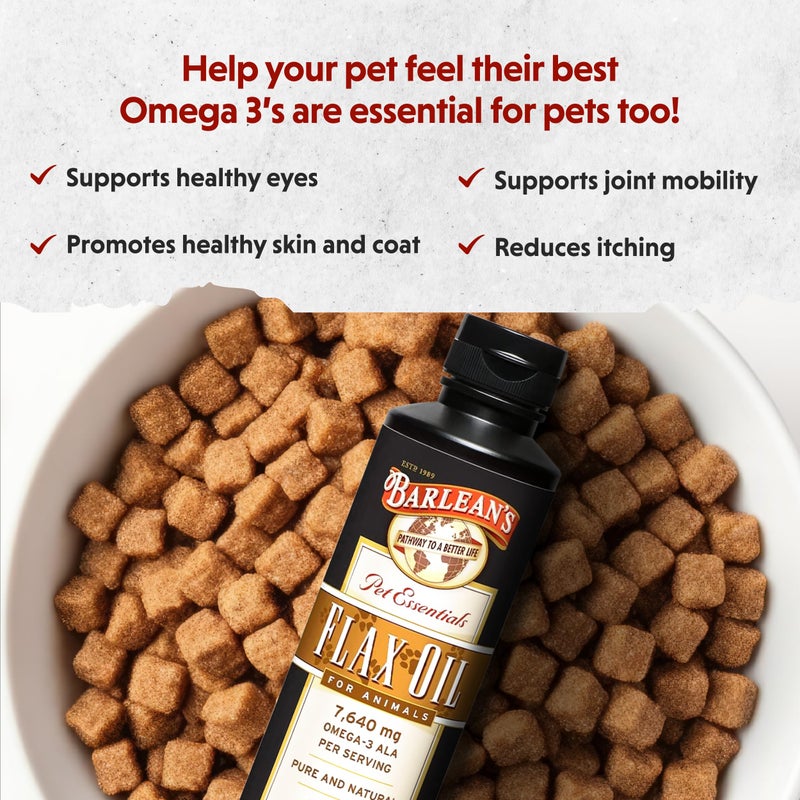 Barlean's Flaxseed Oil for Animals, Pet Essential Liquid Omega 3 Fatty Acids Cat and Dog Oil Supplements for Skin and Coat, Omega 3 for Dogs, Cats and Other Pets, 12 oz - Image 5