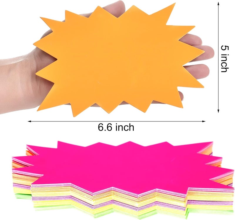 LinQuick 5x6.6 Inch 60Pieces Fluorescent Neon Signs,Burst Star Cutouts Signs for Retail,Garage Sale Sign,Yard Sale Supplies Price Tags Signs,Poster Board Decorations(6 Colors 60pcs) - Image 3