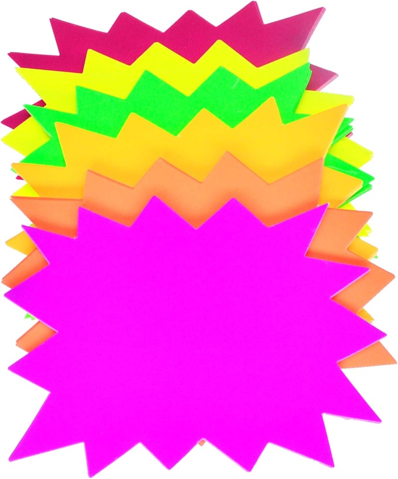 LinQuick 5x6.6 Inch 60Pieces Fluorescent Neon Signs,Burst Star Cutouts Signs for Retail,Garage Sale Sign,Yard Sale Supplies Price Tags Signs,Poster Board Decorations(6 Colors 60pcs) - Image 1
