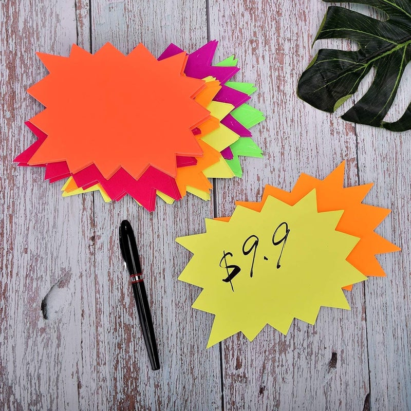 LinQuick 5x6.6 Inch 60Pieces Fluorescent Neon Signs,Burst Star Cutouts Signs for Retail,Garage Sale Sign,Yard Sale Supplies Price Tags Signs,Poster Board Decorations(6 Colors 60pcs) - Image 5