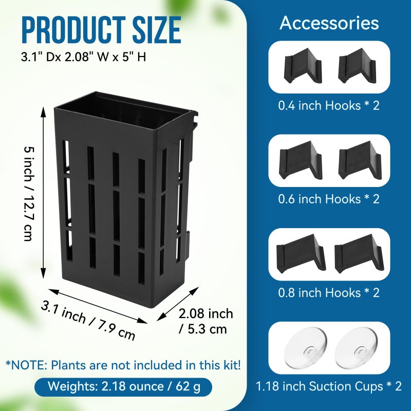 Borlech Upgraded Large Aquarium Plant Holder with Hooks and Suction Cups for Fish Tank Aquaponic Plant Cultivation and Aquascape Decorations (Black) - Image 3
