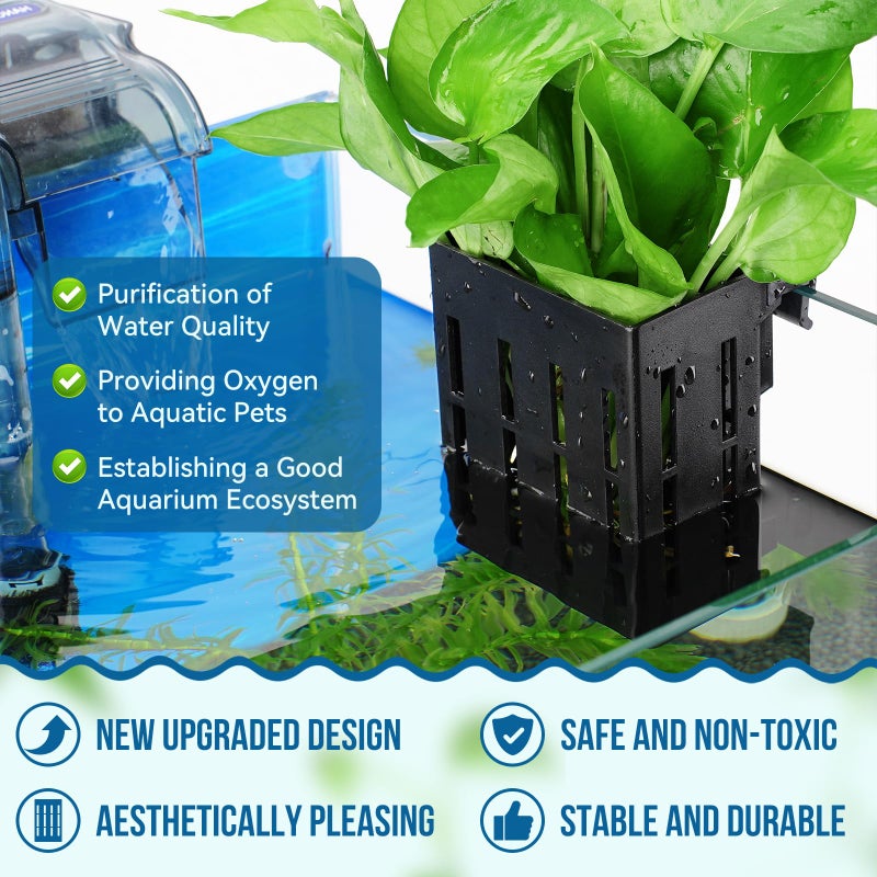 Borlech Upgraded Large Aquarium Plant Holder with Hooks and Suction Cups for Fish Tank Aquaponic Plant Cultivation and Aquascape Decorations (Black) - Image 2