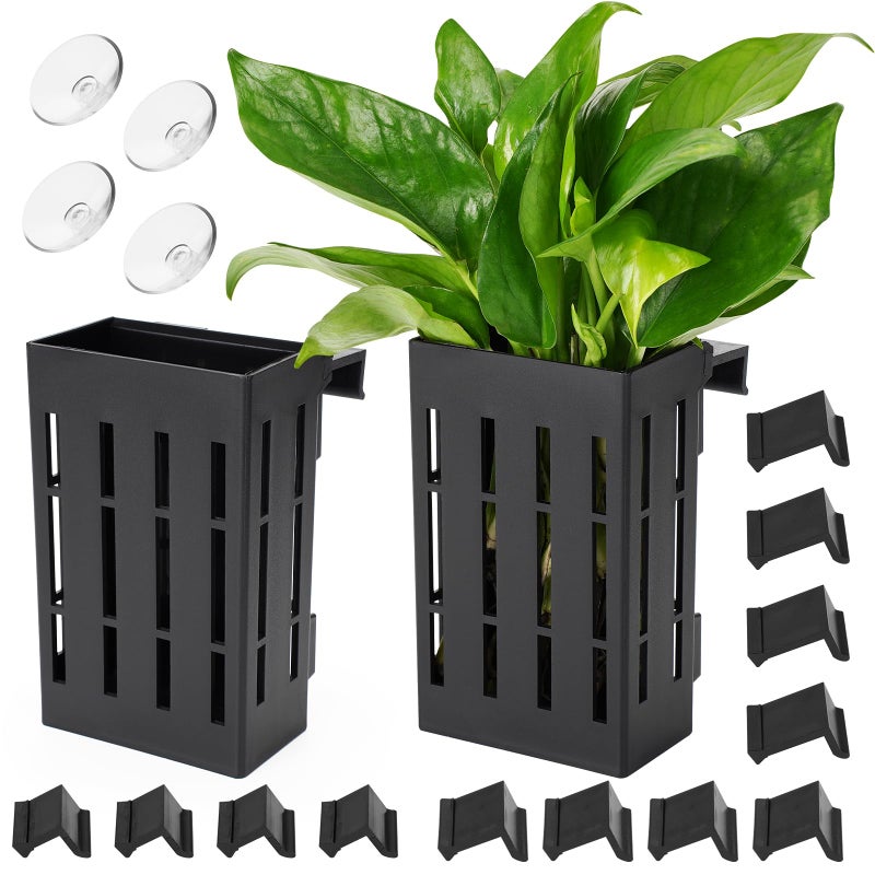 Borlech Upgraded Large Aquarium Plant Holder with Hooks and Suction Cups for Fish Tank Aquaponic Plant Cultivation and Aquascape Decorations (Black) - Image 1