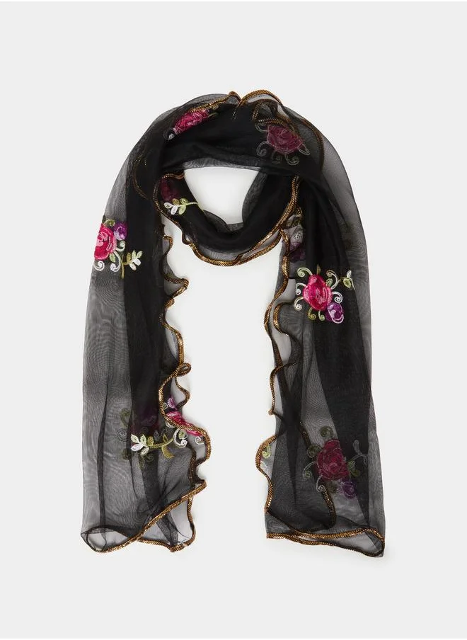ستايلي Styli Floral Embroidered Mesh Scarf