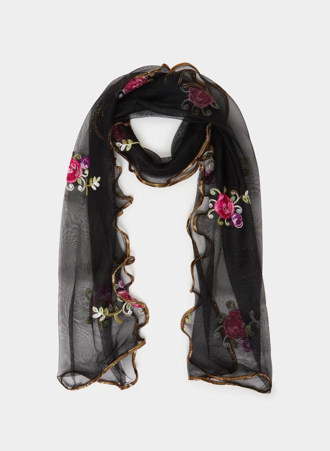 Styli Floral Embroidered Mesh Scarf - Image 1