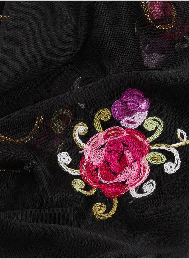 ستايلي Styli Floral Embroidered Mesh Scarf