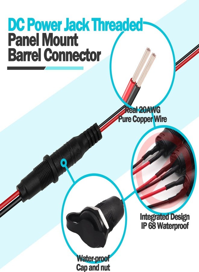 Tugermoola 6 Sets 5.5 x 2.1mm DC Power Jack Threaded Female Panel Mount Barrel Connector Adapter Kit with Cover Cap OLA012 - Image 3