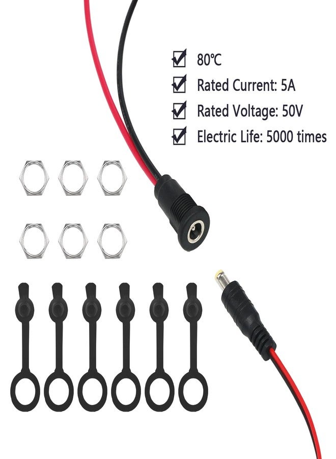 Tugermoola 6 Sets 5.5 x 2.1mm DC Power Jack Threaded Female Panel Mount Barrel Connector Adapter Kit with Cover Cap OLA012 - Image 4