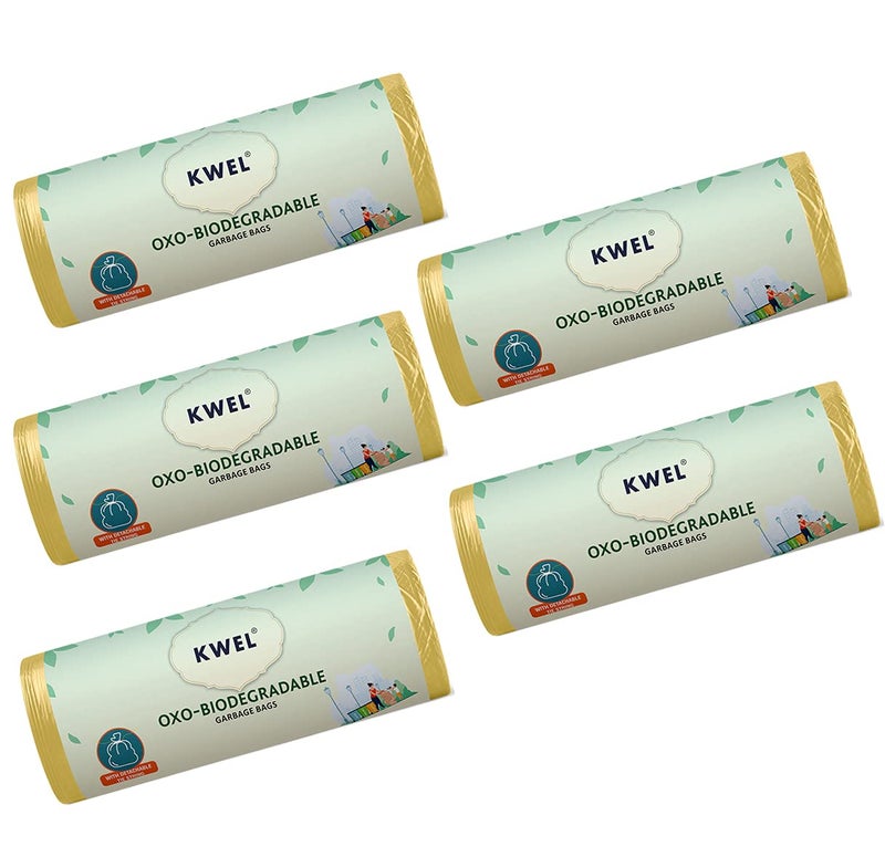 KWEL Plastic Disposable/Garbage Bags/Dustbin Covers, Medium (19" X 21") Yellow - 5Packs Of 30 Pieces-150 Bags - Image 1