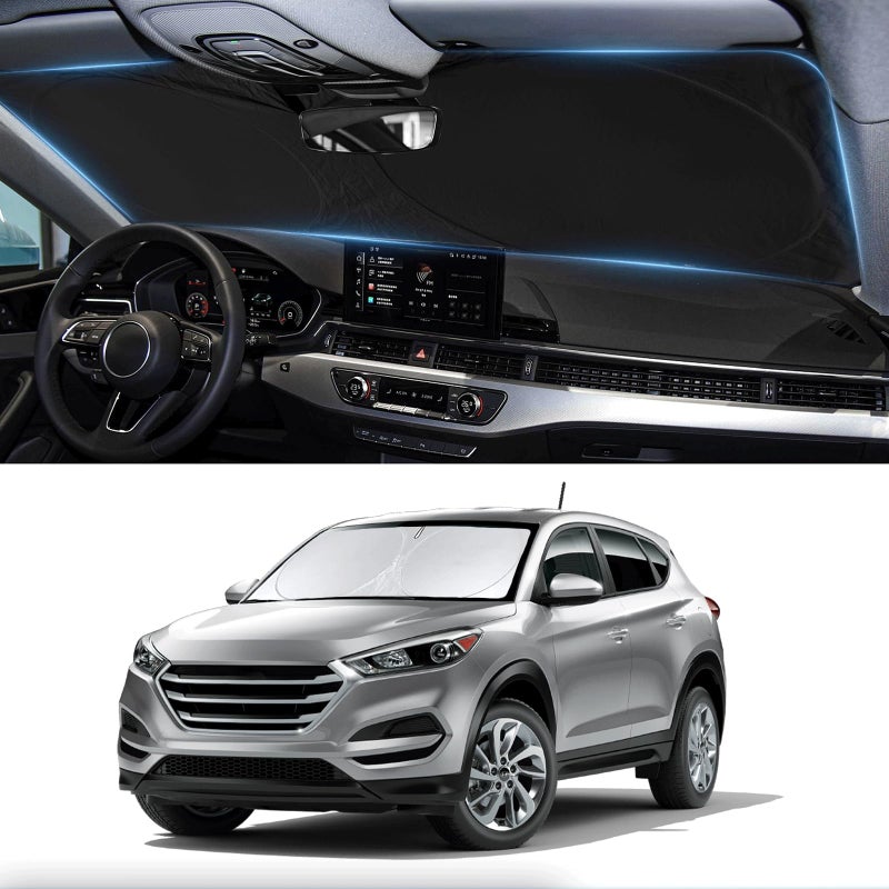 INSAUTO Custom Fit Tucson Windshield Sunshade for Hyundai Tucson 2016 2017 2018 2019 2020 2021 Front Window Shades Cover for Windshield Sun Visor Protector 210T Reflector Blocks UV Rays Cooler Car Accessories - Image 3
