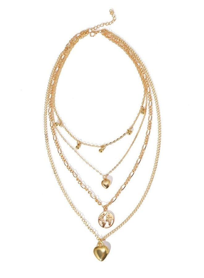 OOMPHelicious Jewellery Gold tone Multi Layer Multi Stranded Heart Charm Link Chain Necklace for Women & Girls - Image 2