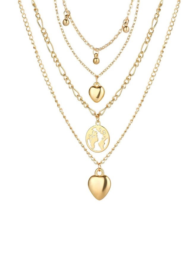 OOMPHelicious Jewellery Gold tone Multi Layer Multi Stranded Heart Charm Link Chain Necklace for Women & Girls - Image 1