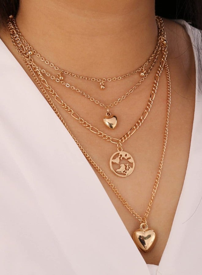 OOMPHelicious Jewellery Gold tone Multi Layer Multi Stranded Heart Charm Link Chain Necklace for Women & Girls - Image 4