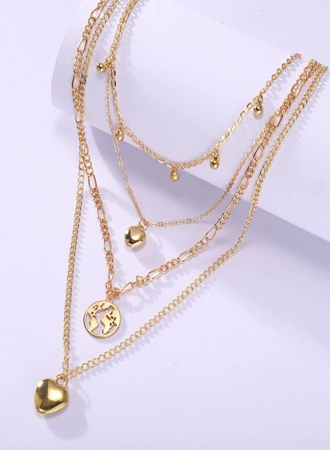 OOMPHelicious Jewellery Gold tone Multi Layer Multi Stranded Heart Charm Link Chain Necklace for Women & Girls - Image 3