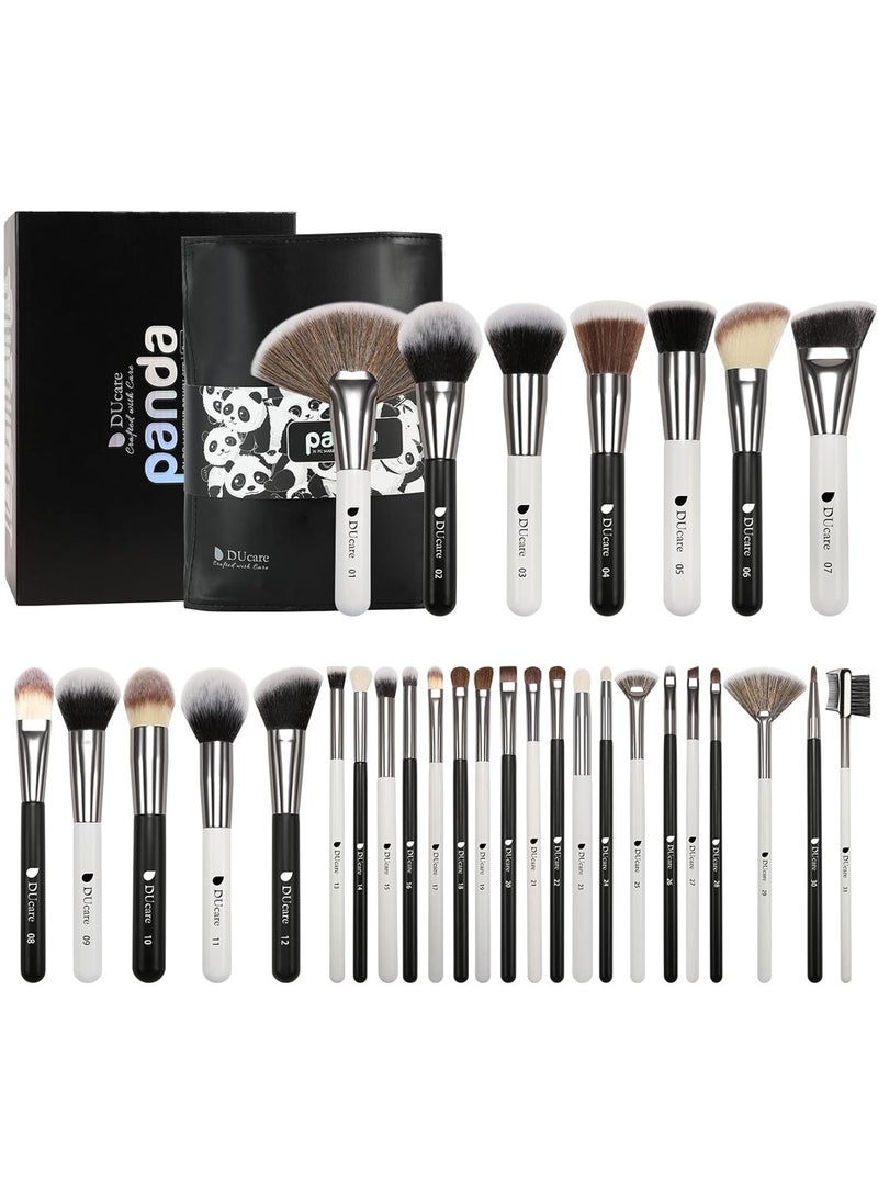 DUcare Professional Makeup Brushes Set Panda Series Makeup Brush Kit 31Pcs Kabuki Foundation Blending Face Powder Blush Concealers Eye Shadows With Leather Case Organizer  - Image 1