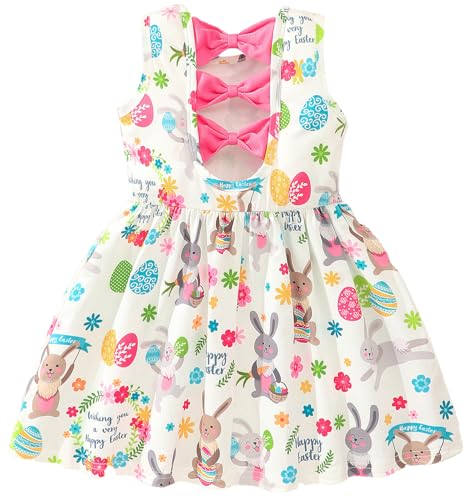 Popshion Girls Easter Dress Kids Summer Dress Rabbit Baby Clothes Backless Sleeveless Sundress Easter Bunny Dress for Toddlers Pink Outfits 3-4T 1403 - Image 1