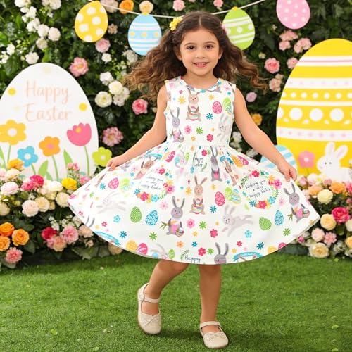 Popshion Girls Easter Dress Kids Summer Dress Rabbit Baby Clothes Backless Sleeveless Sundress Easter Bunny Dress for Toddlers Pink Outfits 3-4T 1403 - Image 4