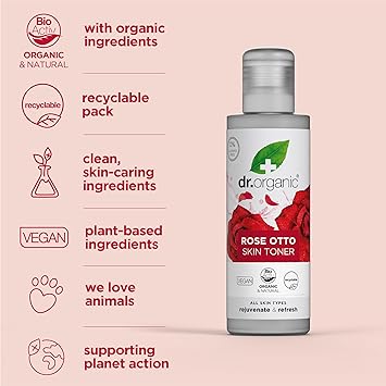 dr.organic Dr Organic Rose Otto Toner Restoring Mature Skin Mens Womens Natural Vegan CrueltyFree Paraben SLSFree Organic 150ml Packaging May Vary - Image 3