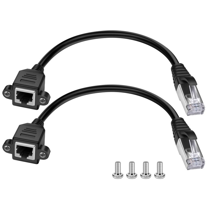 iGreely Ethernet Extender 2Pack RJ45 Male to Female Screw Panel Mount Cat6/Cat5e/Cat5 Ethernet LAN Network Extension Cable 1ft/30cm CAT6 - Image 1