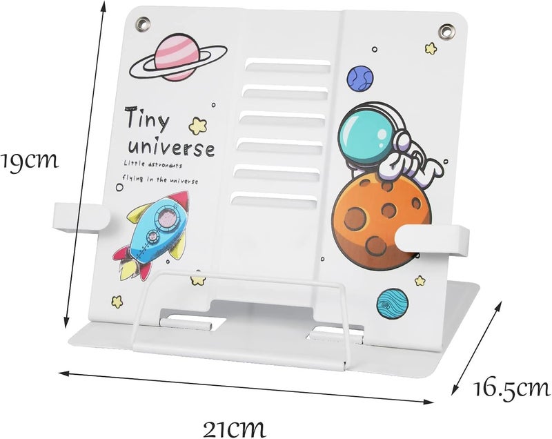 TARKAN Metal Book Stand, Adjustable 6-Height Reading Stand with Anti-Skid Base, Space Theme Design, 51 cm Expandable (White) - Image 3